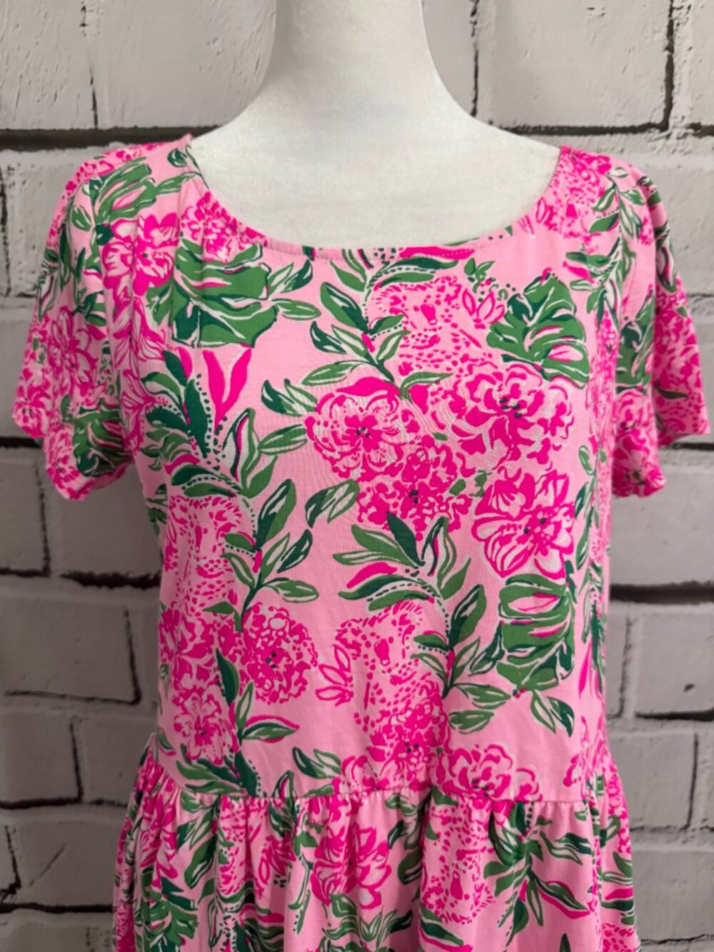 NWT Lilly Pulitzer Geanna Floral Tiered Cotton Dress Pink Green Size M - Picture 7 of 14
